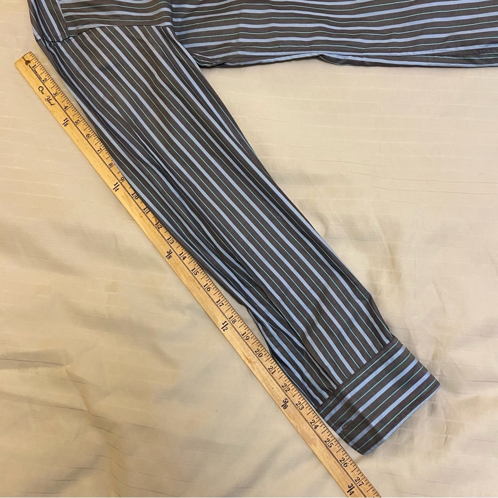 HUGO BOSS slim fit long-sleeve gray/blue/teal striped collared dress shirt sz M - Picture 5 of 11